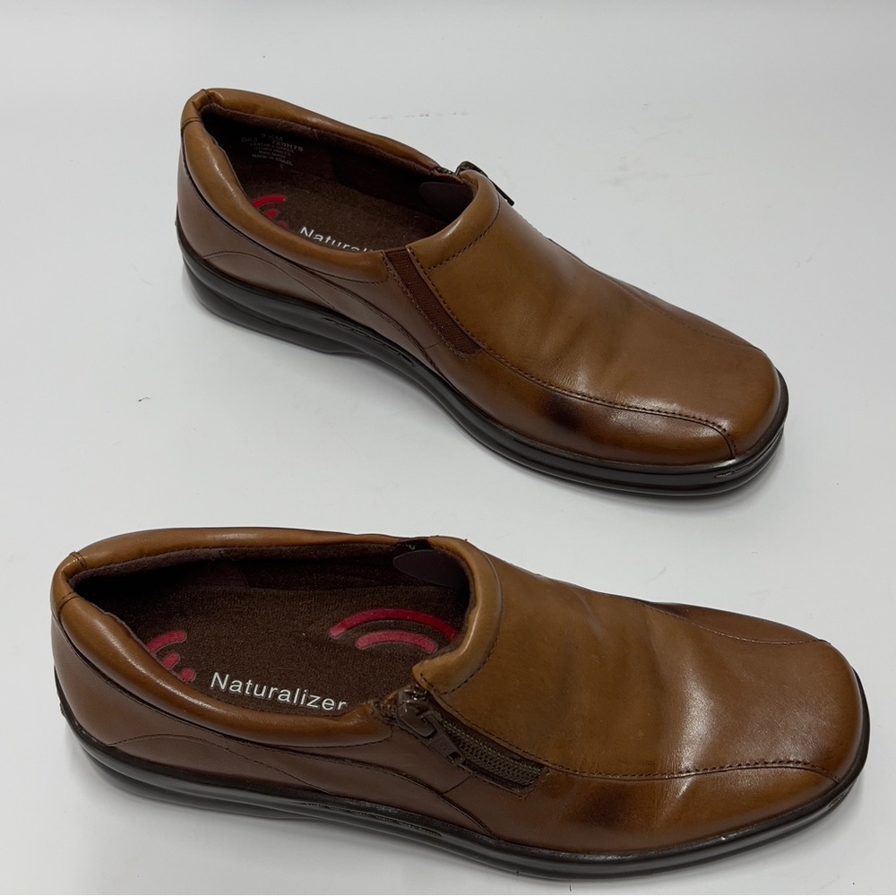 NATURALIZER Men’s Slip-on Flat Shoes SZ: 7.5 Brown Side Zipper